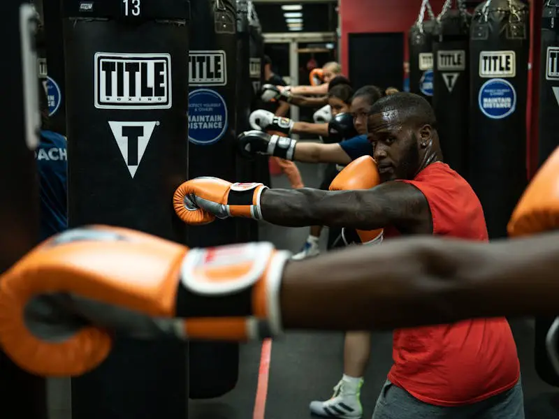 Boxing beginners practicing a jab