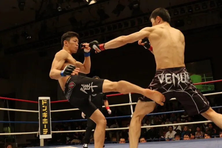 MMA fighter landing a Muay Thai low kick