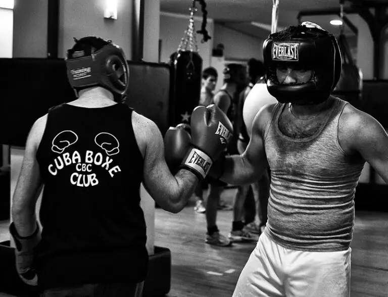 Two boxing students after sparring