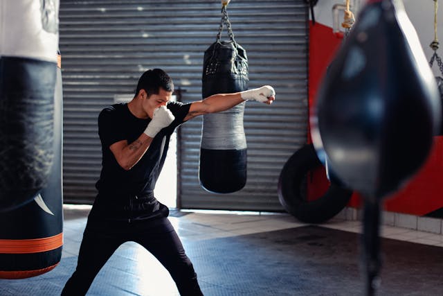 boxing student working on improving punching power